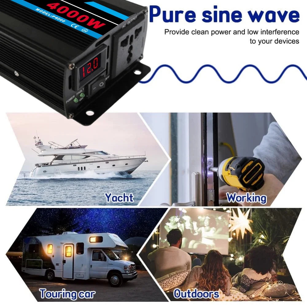 4000W Pure Sine Wave Power Inverter DC12V to AC 120V N213775