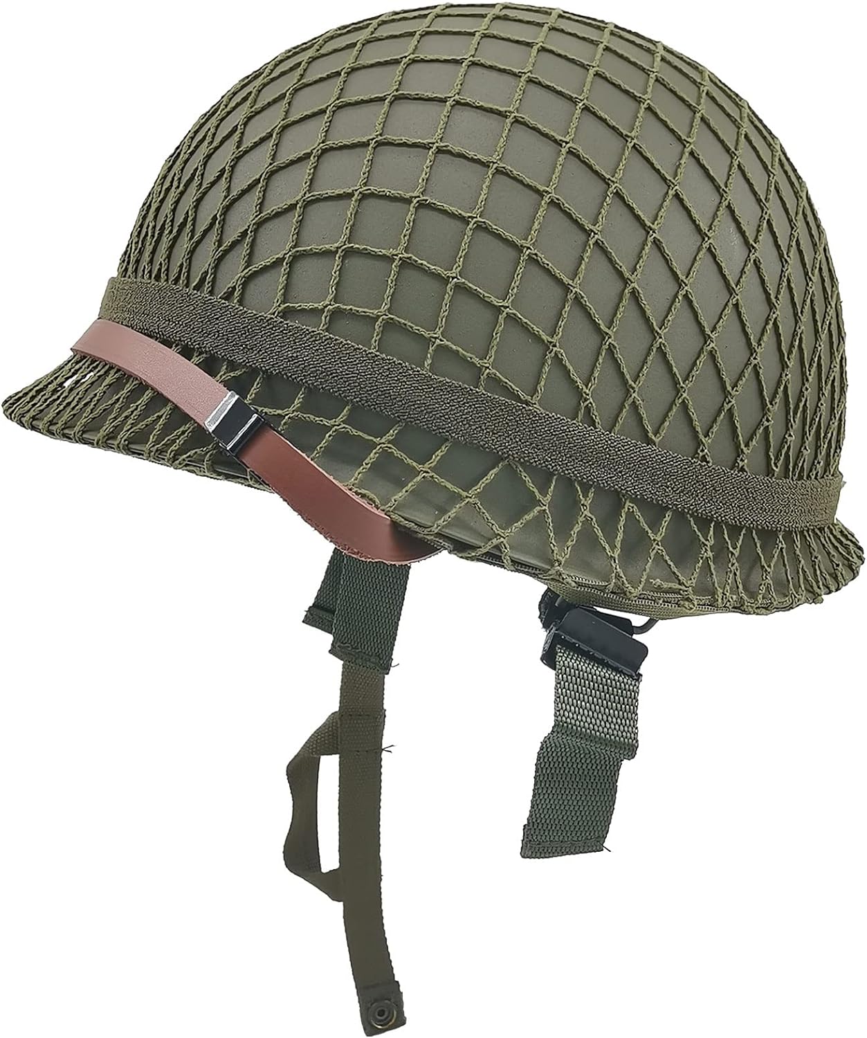 WWII US Army M1 Helmet Metal Steel Shell Replica with Net Canvas Chin Strap Cat Eye Band I166